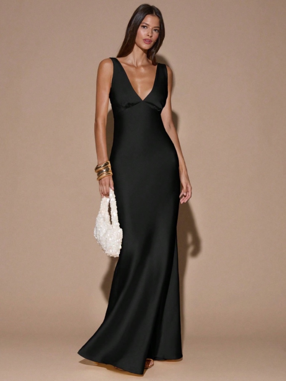 Black Satin Maxi Dress Criss Cross Back Ties - Picture 3 of 10